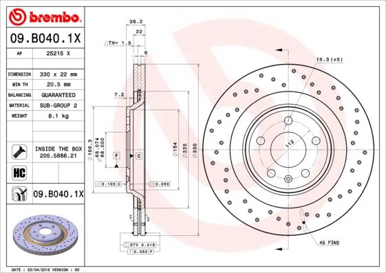 Brembo 09.B040.1X - Bremžu diski ps1.lv