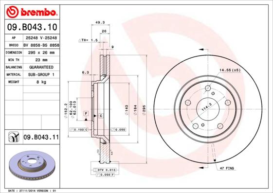 Brembo 09.B043.10 - Bremžu diski ps1.lv