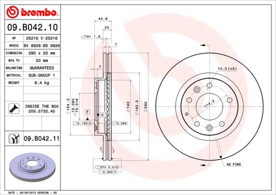 Brembo 09.B042.10 - Bremžu diski ps1.lv