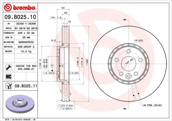 Brembo 09.B025.10 - Bremžu diski ps1.lv