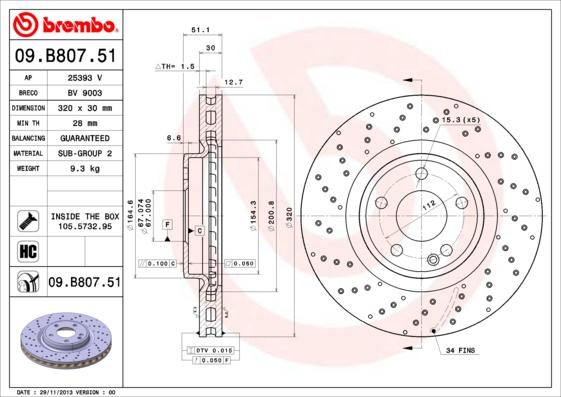 Brembo 09.B807.51 - Bremžu diski ps1.lv