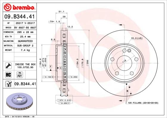 Brembo 09.B344.41 - Bremžu diski ps1.lv