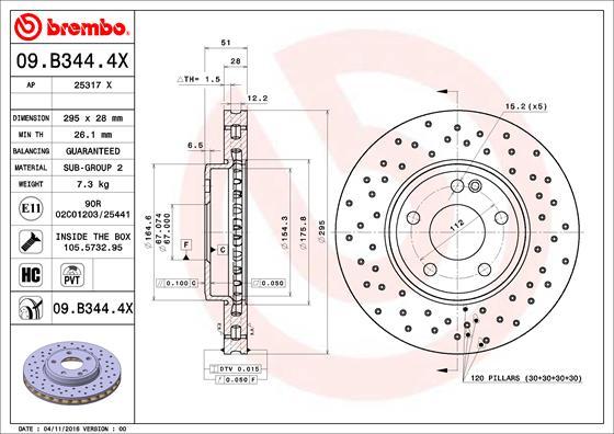 Brembo 09.B344.4X - Bremžu diski ps1.lv