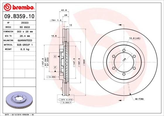 Brembo 09.B359.10 - Bremžu diski ps1.lv