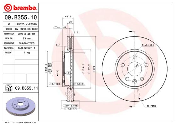 Brembo 09.B355.10 - Bremžu diski ps1.lv