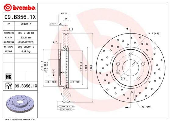 Brembo 09.B356.1X - Bremžu diski ps1.lv