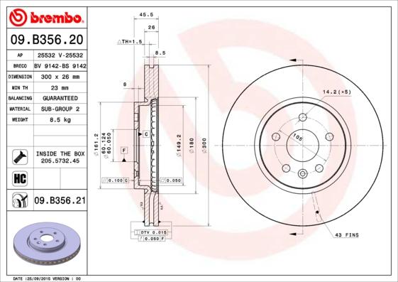 Brembo 09.B356.20 - Bremžu diski ps1.lv