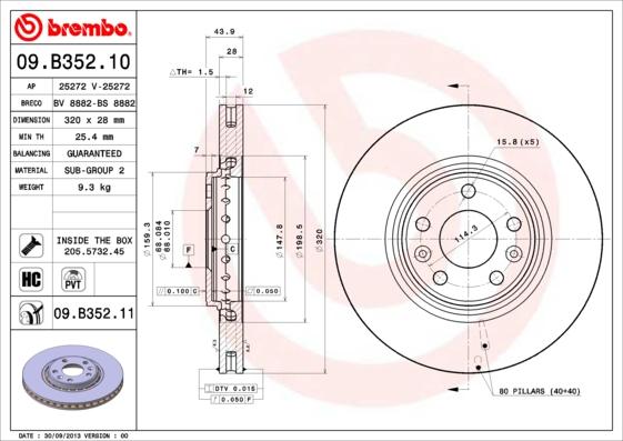 Brembo 09.B352.10 - Bremžu diski ps1.lv