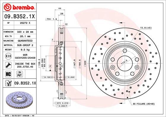 Brembo 09.B352.1X - Bremžu diski ps1.lv