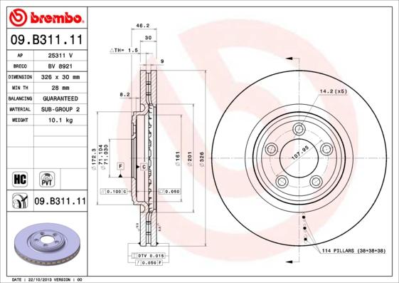 Brembo 09.B311.11 - Bremžu diski ps1.lv