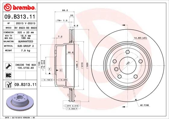 Brembo 09.B313.11 - Bremžu diski ps1.lv