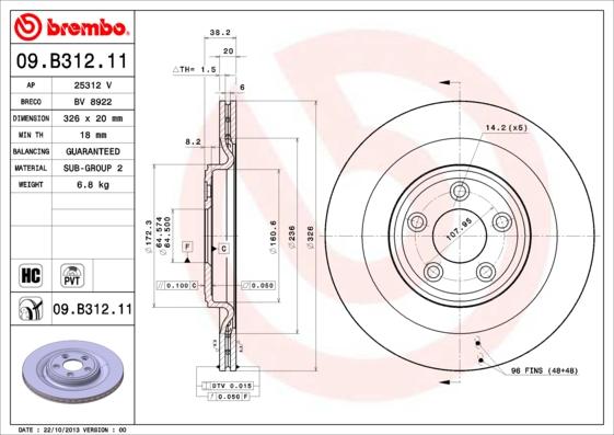 Brembo 09.B312.11 - Bremžu diski ps1.lv