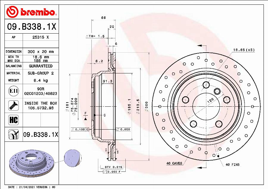 Brembo 09.B338.1X - Bremžu diski ps1.lv