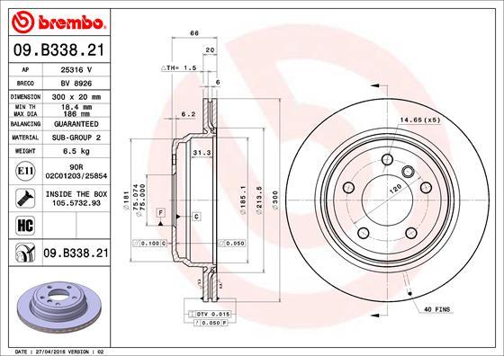 Brembo 09.B338.21 - Bremžu diski ps1.lv