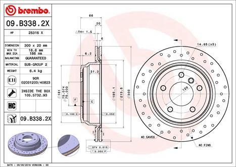 Brembo 09.B338.2X - Bremžu diski ps1.lv