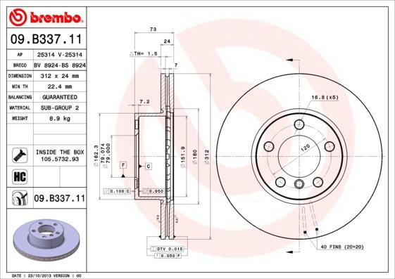 Brembo 09.B337.11 - Bremžu diski ps1.lv