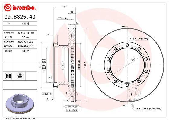 Brembo 09.B325.40 - Bremžu diski ps1.lv