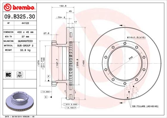 Brembo 09.B325.30 - Bremžu diski ps1.lv