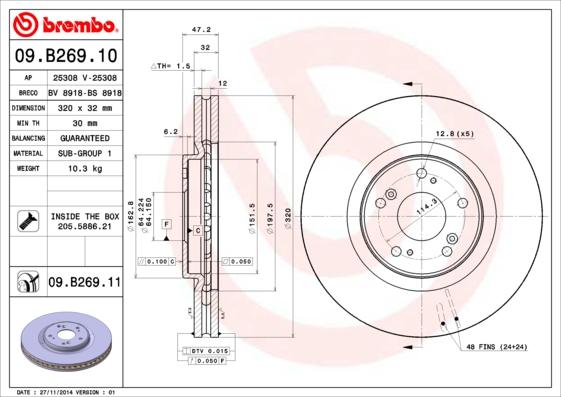 Brembo 09.B269.11 - Bremžu diski ps1.lv