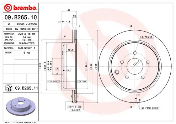 Brembo 09.B265.10 - Bremžu diski ps1.lv