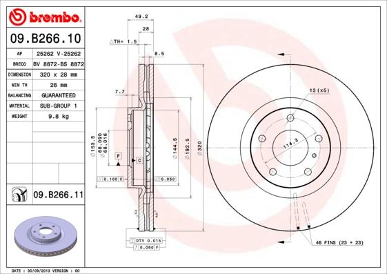 Brembo 09.B266.10 - Bremžu diski ps1.lv