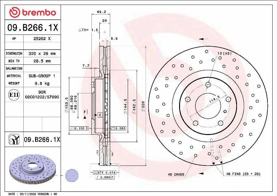 Brembo 09.B266.1X - Bremžu diski ps1.lv