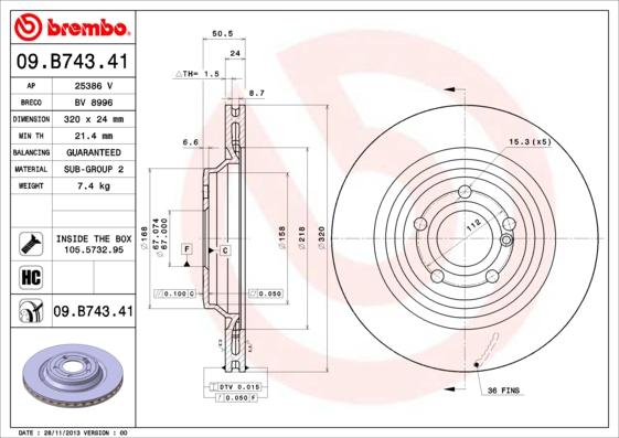 Brembo 09.B743.41 - Bremžu diski ps1.lv