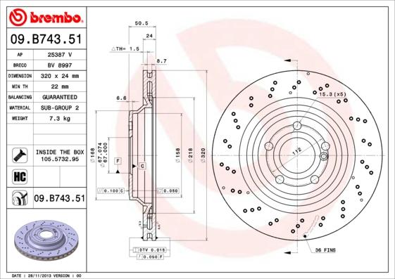 Brembo 09.B743.51 - Bremžu diski ps1.lv