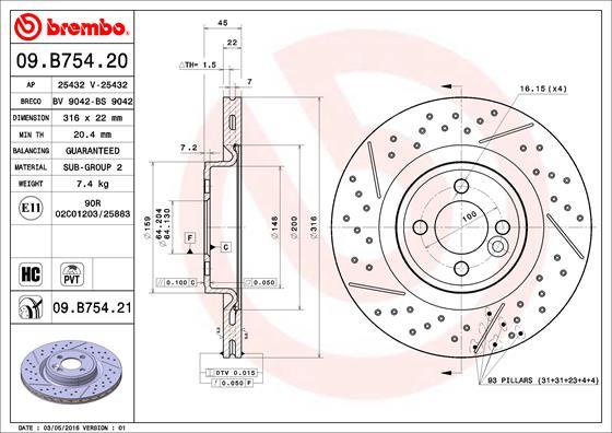 Brembo 09.B754.21 - Bremžu diski ps1.lv