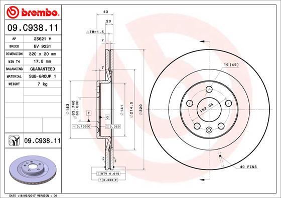 Brembo 09.C938.11 - Bremžu diski ps1.lv