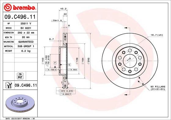 Brembo 09.C496.11 - Bremžu diski ps1.lv