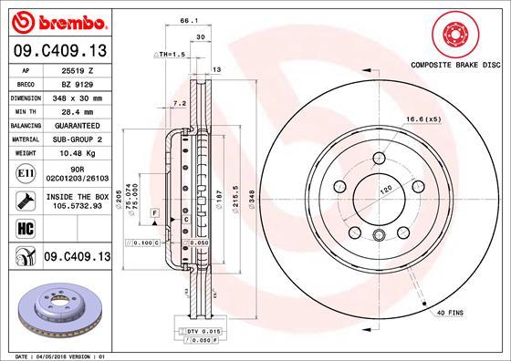 Brembo 09.C409.13 - Bremžu diski ps1.lv