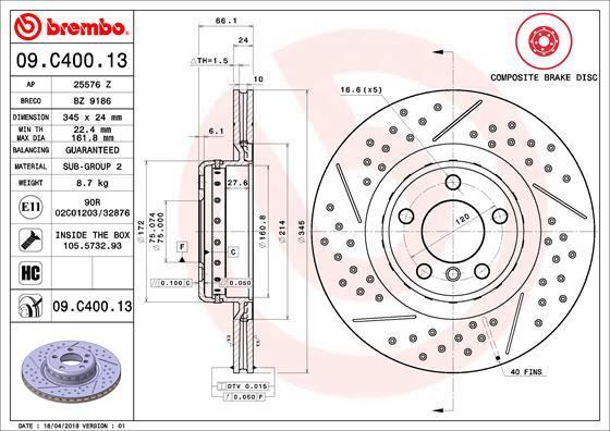 Brembo 09.C400.13 - Bremžu diski ps1.lv