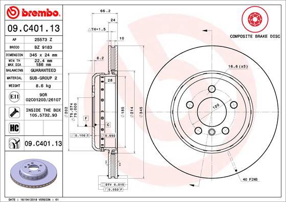 Brembo 09.C401.13 - Bremžu diski ps1.lv