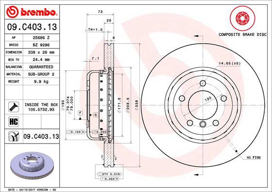 Brembo 09.C403.13 - Bremžu diski ps1.lv