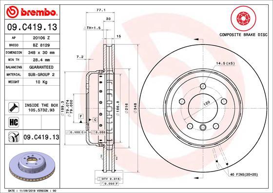 Brembo 09.C419.13 - Bremžu diski ps1.lv