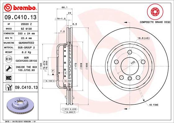 Brembo 09.C410.13 - Bremžu diski ps1.lv