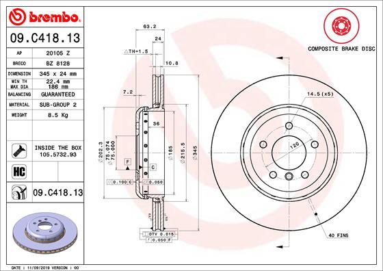 Brembo 09.C418.13 - Bremžu diski ps1.lv