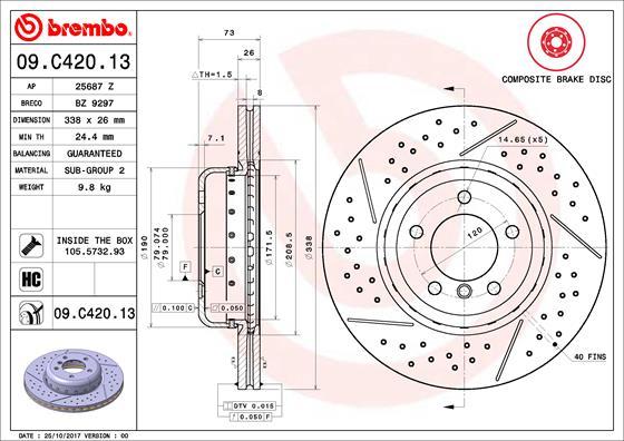 Brembo 09.C420.13 - Bremžu diski ps1.lv