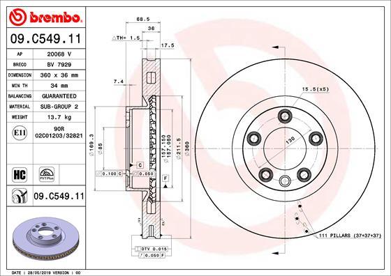 Brembo 09.C549.11 - Bremžu diski ps1.lv