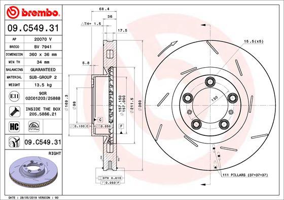 Brembo 09.C549.31 - Bremžu diski ps1.lv