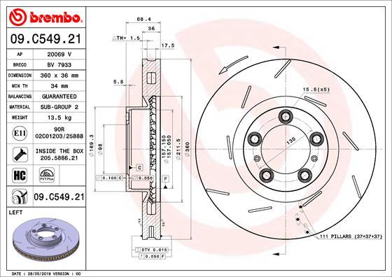 Brembo 09.C549.21 - Bremžu diski ps1.lv