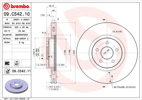 Brembo 09.C542.11 - Bremžu diski ps1.lv