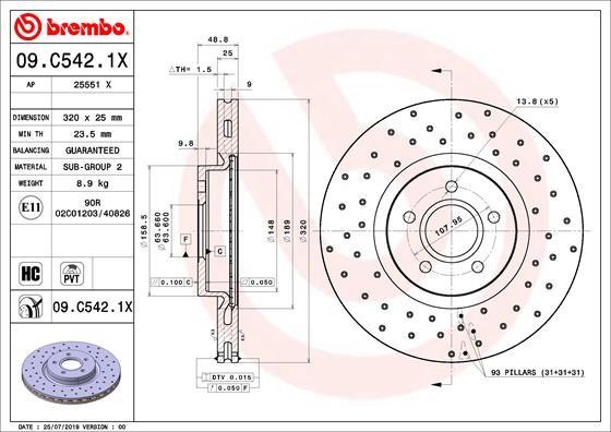 Brembo 09.C542.1X - Bremžu diski ps1.lv