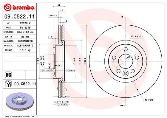 Brembo 09.C522.11 - Bremžu diski ps1.lv