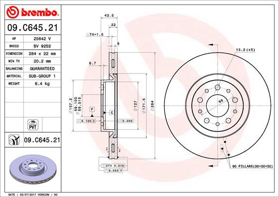 Brembo 09.C645.21 - Bremžu diski ps1.lv