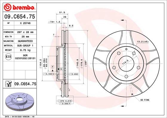 Brembo 09.C654.75 - Bremžu diski ps1.lv