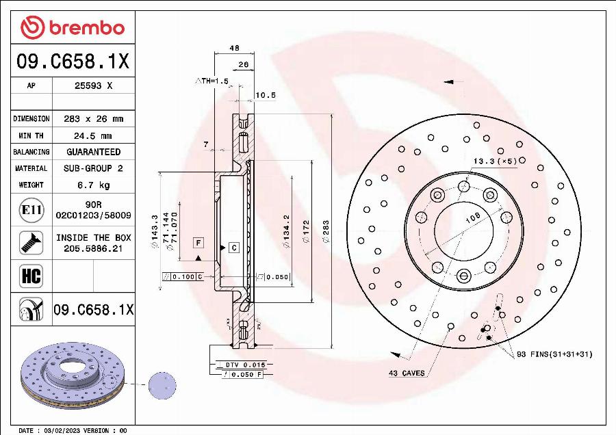 Brembo 09.C658.1X - Bremžu diski ps1.lv