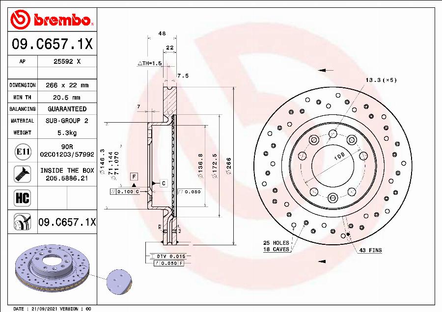 Brembo 09.C657.1X - Bremžu diski ps1.lv