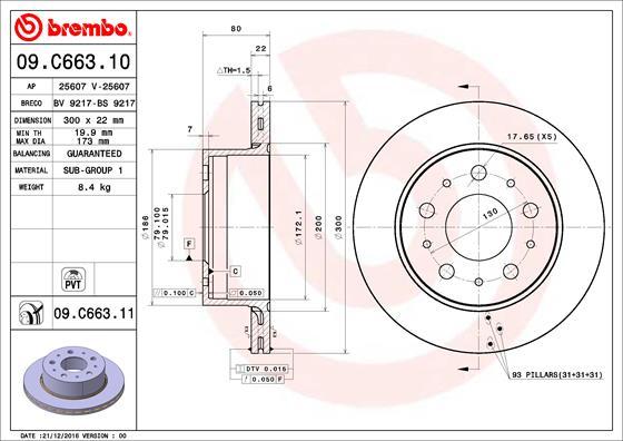 Brembo 09.C663.11 - Bremžu diski ps1.lv